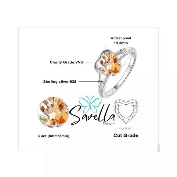 "BEE MY HONEY" SOLID STERLING 925 SILVER CITRINE GEMSTONE RING - Picture 6 of 7